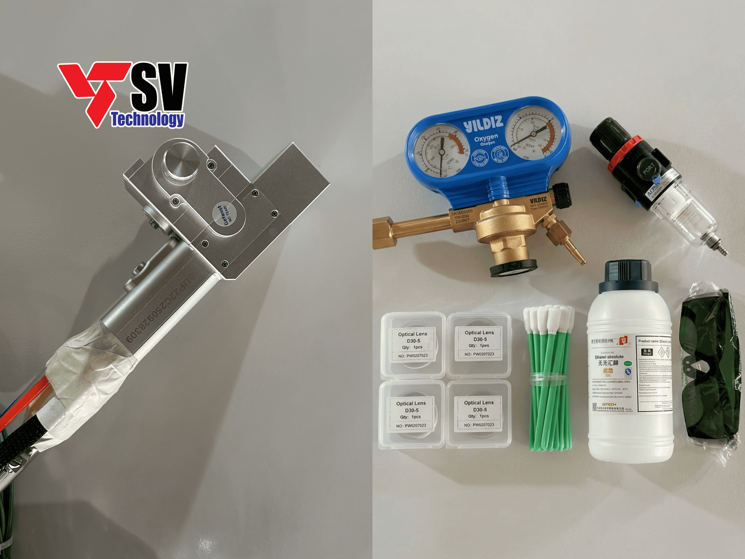 Hệ thống sử dụng mỏ súng laser SUP-22C thế hệ mới, đi kèm gói vật tư vận hành tiêu chuẩn.