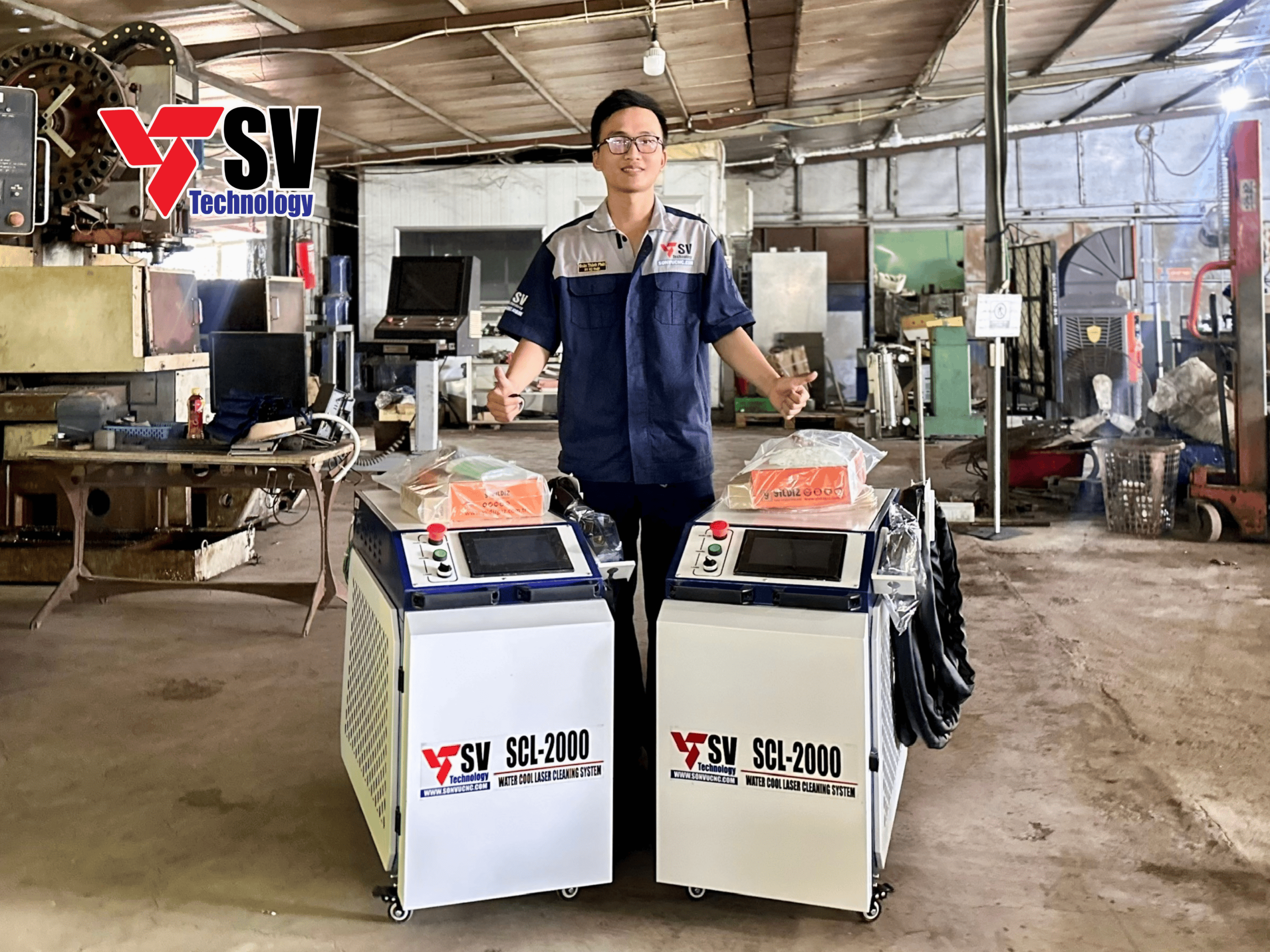 Máy tẩy rỉ laser xe cơ giới Sơn Vũ CNC